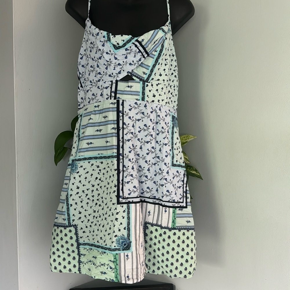 🍍 Ann Taylor Loft Tall Patchwork Twist Cutout Cami Dress Womens Size 10P🍍LK